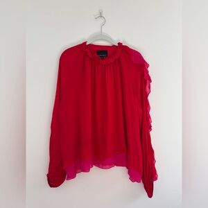 Cynthia Rowley Women's silk red blouse with hot pink detail size L